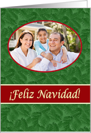 Spanish Navidad Photo Card, Green Spruce and Red Stripe card