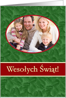 Polish Happy Holidays Photo Card, Green Spruce and Red Stripe card