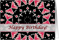 Happy Birthday, Three Pink Hearts Mandala card