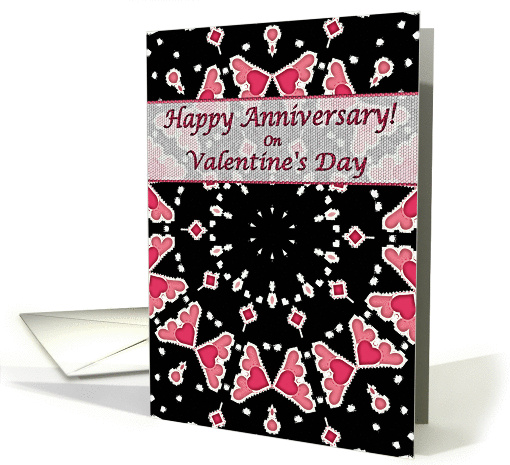 Happy Anniversary on Valentine's Day, Three Pink Hearts Mandala card