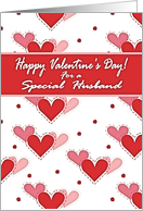 Valentine’s Day for Husband, Three Red Pink and Rose Hearts card