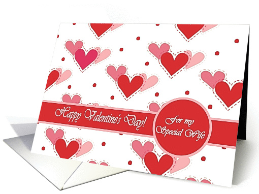 Valentine's Day for Wife, Three Red Pink and Rose Hearts card
