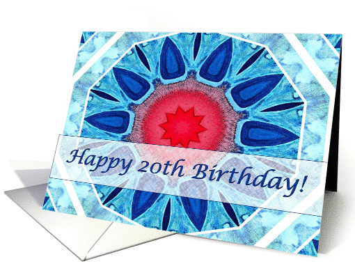 Happy 20th Birthday, Blue Aqua and Red Mandala card (1047325)