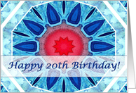 Happy 20th Birthday, Blue Aqua and Red Mandala card