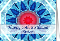 Happy 20th Birthday for Sister, Blue Aqua and Red Mandala card