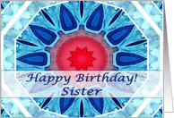 Happy Birthday for Sister, Blue Aqua and Red Mandala card