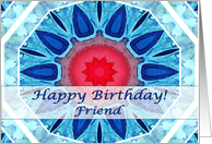 Happy Birthday for Friend, Blue Aqua and Red Mandala card