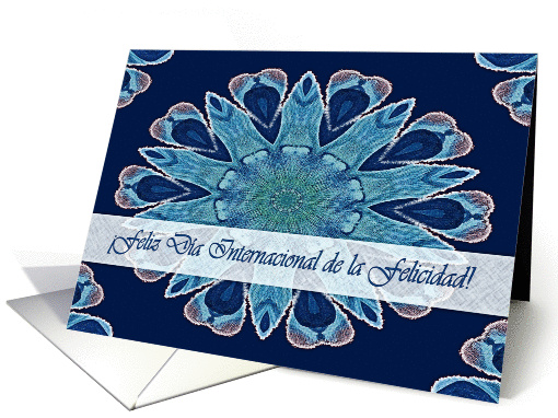 Spanish International Happiness Day, Blue Hearts Mandala card