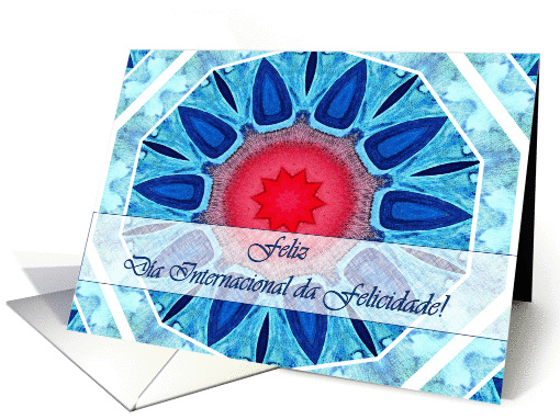 Portuguese International Happiness Day, Blue Aqua and Red Mandala card