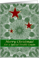 Christmas Double Cousin Red Stars Green Spruce Mandala card