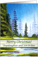 Christmas Stepdaughter Son-in-law, Spruce Forest Painting card