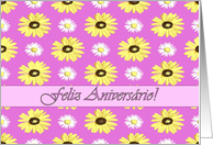 Portuguese Birthday Daisies on Pink Orchid card
