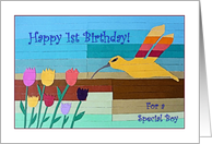 Happy 1st Birthday for a Boy, Hummingbird and Flowers Collage card