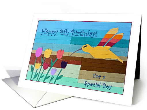 Happy 4th Birthday for a Boy, Hummingbird and Flowers Collage card