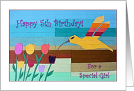 Happy 5th Birthday for Girl, Hummingbird and Flowers Collage card