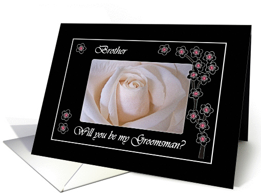Wedding Groomsman Invitation for Brother, White Rose and Blossoms card