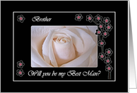 Wedding Best Man Invitation for Brother, White Rose Blossoms and Black card