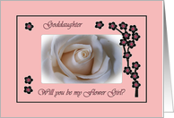Wedding Flower Girl Invitation for Goddaughter, White Rose and Pink card