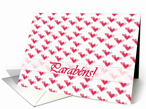 Portuguese Birthday, Pink Hearts on White card (502747)