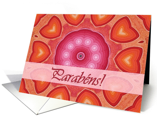 Portuguese Birthday, Orange Hearts Mandala card (506772)