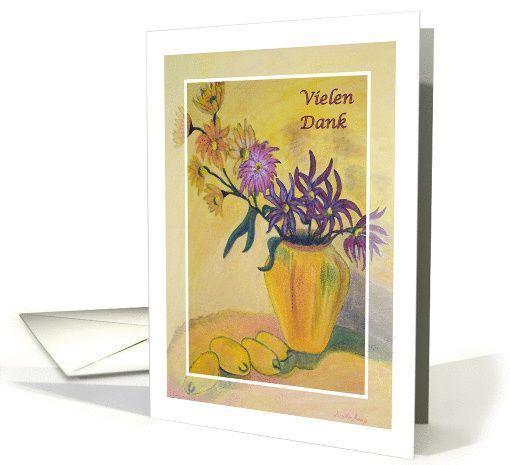 German Vielen Dank, Yellow Vase Flowers Painting card (522760)