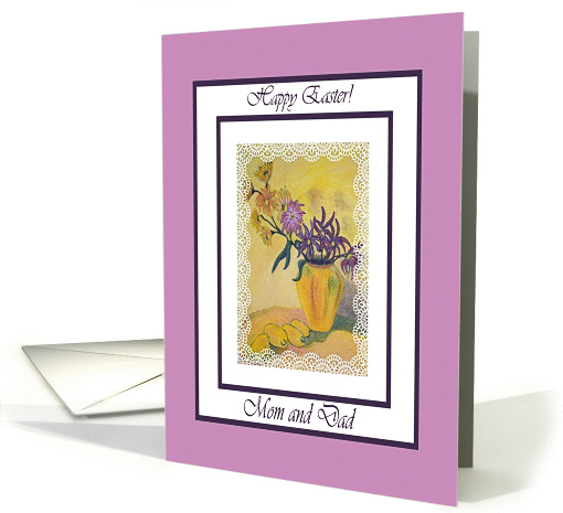 Happy Easter for Mom and Dad, Yellow Vase Flowers Painting card
