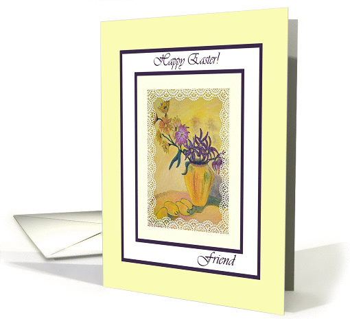 Happy Easter for Friend, Yellow Vase Flowers Painting card (578844)