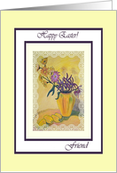 Happy Easter for Friend, Yellow Vase Flowers Painting card