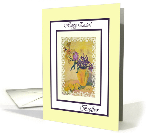 Happy Easter for Brother, Yellow Vase Flowers Painting card (578859)