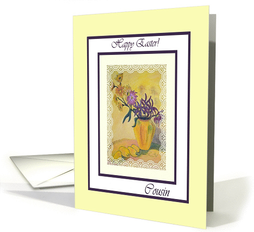 Happy Easter for Cousin, Yellow Vase Flowers Painting card (578860)