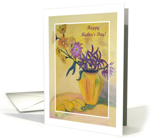 Happy Mother's Day, Yellow Vase Flowers Painting card (607989)