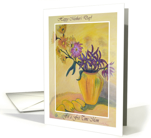 First Mother's Day, Yellow Vase Flowers Painting card (617932)