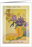 First Mother’s Day, Yellow Vase Flowers Painting card