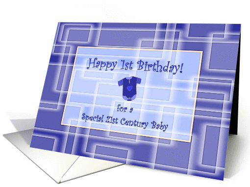 1st Birthday for a Boy, Blue Geometric Pattern and Babygrow card