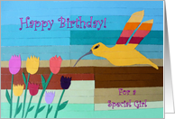 Happy Birthday for a Girl, Hummingbird and Flowers Collage card
