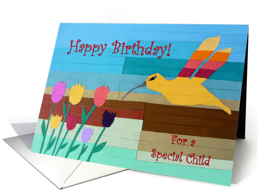 Happy Birthday for a Child, Hummingbird and Flowers Collage card