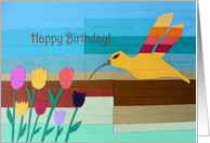 Birthday Babysitter, Flowers and Bird Art Collage card