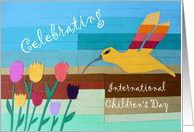 International Children’s Day, Garden Flowers and Colibri card