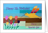 7th Birthday Girl, Hummingbird and Flowers Collage card