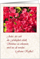 German Birthday, Red Bougainvilleas with Kafka Twist card