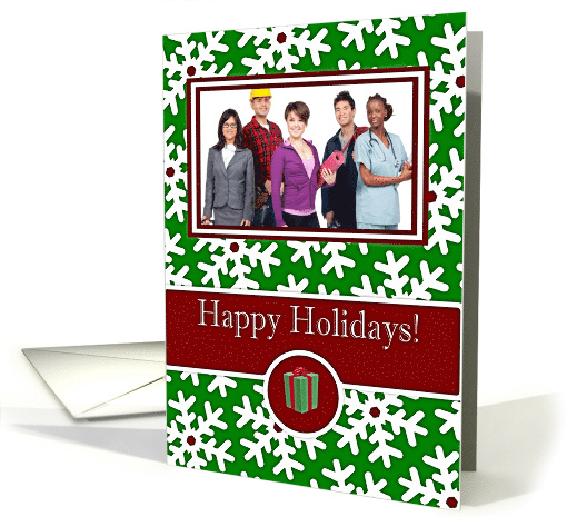 Business Happy Holidays, Photo Card - Snow Crystals on Green card