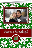 Christmas Season’s Greetings, Photo Card - Snow Crystals on Green card