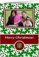 Merry Christmas, Photo Card - Snow Crystals on Green card