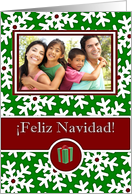 Spanish Feliz Navidad, Photo Card - Snow Crystals on Green card