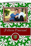 Spanish Felices Pascuas, Photo Card - Snow Crystals on Green card