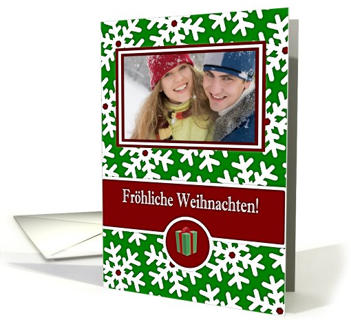 German Christmas, Photo Card - Snow Crystals on Green card (871316)