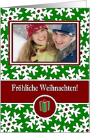 German Christmas, Photo Card - Snow Crystals on Green card