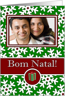 Portuguese Bom Natal, Photo Card - Snow Crystals on Green card