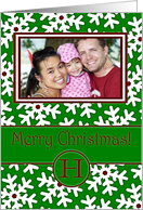 Merry Christmas Photo Card Family Name H, Snow Crystals card