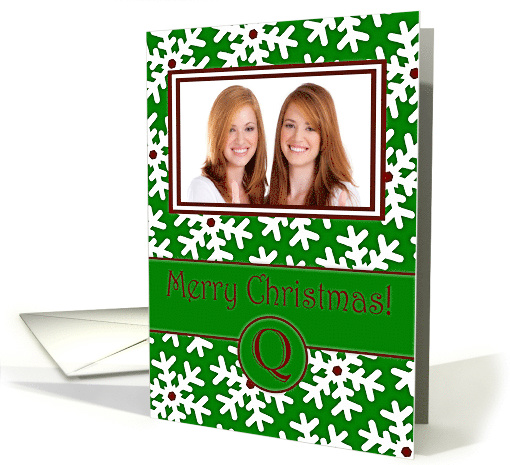Merry Christmas Photo Card Family Name Q, Snow Crystals card (877723)